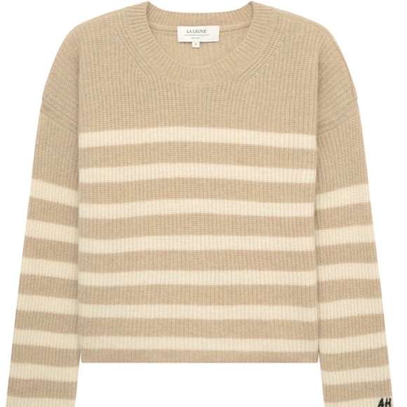 La Ligne Cashmere Mini Striped Toujours Sweater BRAND NEW XL in TAN - Picture 4 of 4